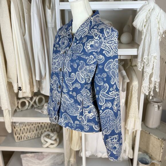 Croft & Barrow stretch blue denim paisley jacket, sz 14 casual, mature #4187 - Picture 2 of 12